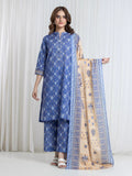 Edenrobe Allure Blue Printed Khaddar 3-Piece Suit | EWU6A3-37180-3P
