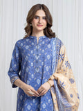 Edenrobe Allure Blue Printed Khaddar 3-Piece Suit | EWU6A3-37180-3P