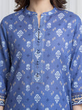 Edenrobe Allure Blue Printed Khaddar 3-Piece Suit | EWU6A3-37180-3P