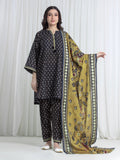 Edenrobe Allure Black Printed Khaddar 3-Piece Suit | EWU6A3-37181-3P