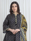 Edenrobe Allure Black Printed Khaddar 3-Piece Suit | EWU6A3-37181-3P