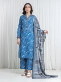 Edenrobe Allure Blue Printed Khaddar 3-Piece Suit | EWU6A3-37183-3P