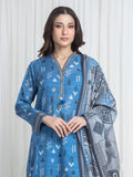 Edenrobe Allure Blue Printed Khaddar 3-Piece Suit | EWU6A3-37183-3P