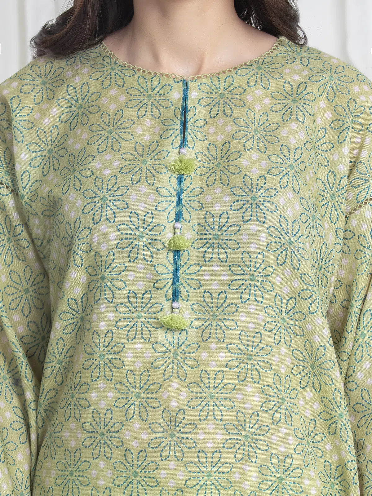 Edenrobe Allure Lime Printed Khaddar 3-Piece Suit | EWU6A3-37185-3P