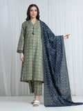 Edenrobe Allure Green Printed Khaddar 3-Piece Suit | EWU6A3-37189-3P
