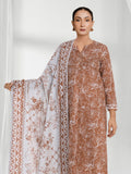 Edenrobe Allure Brown Printed Khaddar 3-Piece Suit | EWU6A3-37192-3P