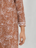 Edenrobe Allure Brown Printed Khaddar 3-Piece Suit | EWU6A3-37192-3P