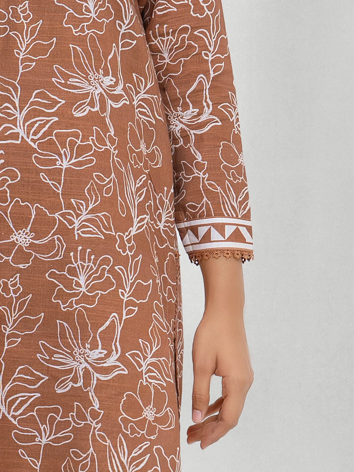 Edenrobe Allure Brown Printed Khaddar 3-Piece Suit | EWU6A3-37192-3P