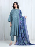 Edenrobe Allure Teal Printed Khaddar 3-Piece Suit | EWU6A3-37196-3P