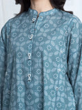 Edenrobe Allure Teal Printed Khaddar 3-Piece Suit | EWU6A3-37196-3P