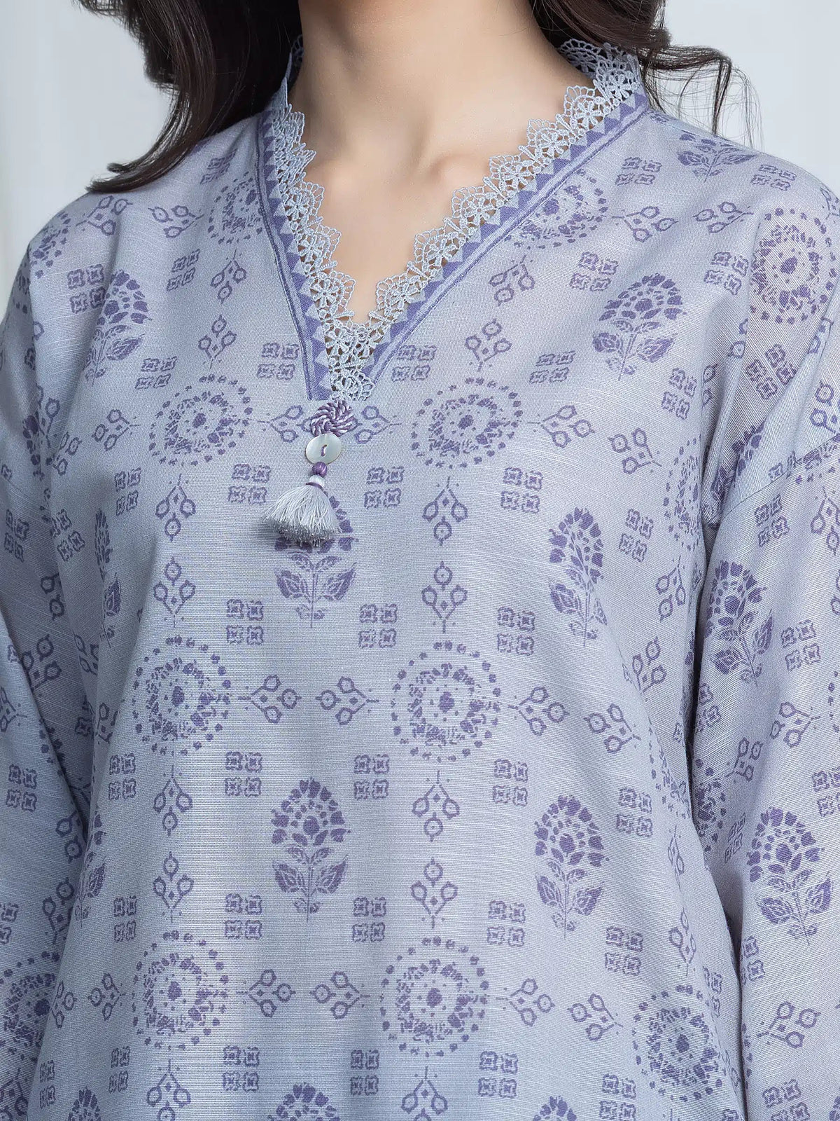 Edenrobe Allure Grey Printed Khaddar 3-Piece Suit | EWU6A3-37203-3P