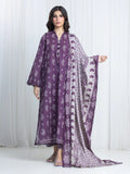 Edenrobe Allure Purple Printed Khaddar 3-Piece Suit | EWU6A3-37210-3P
