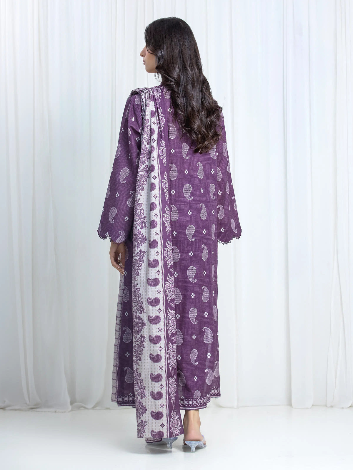 Edenrobe Allure Purple Printed Khaddar 3-Piece Suit | EWU6A3-37210-3P