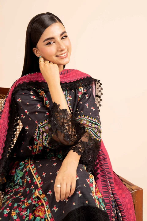 Nishat Linen Unstitched 3-Piece — Black Floral | 42404933