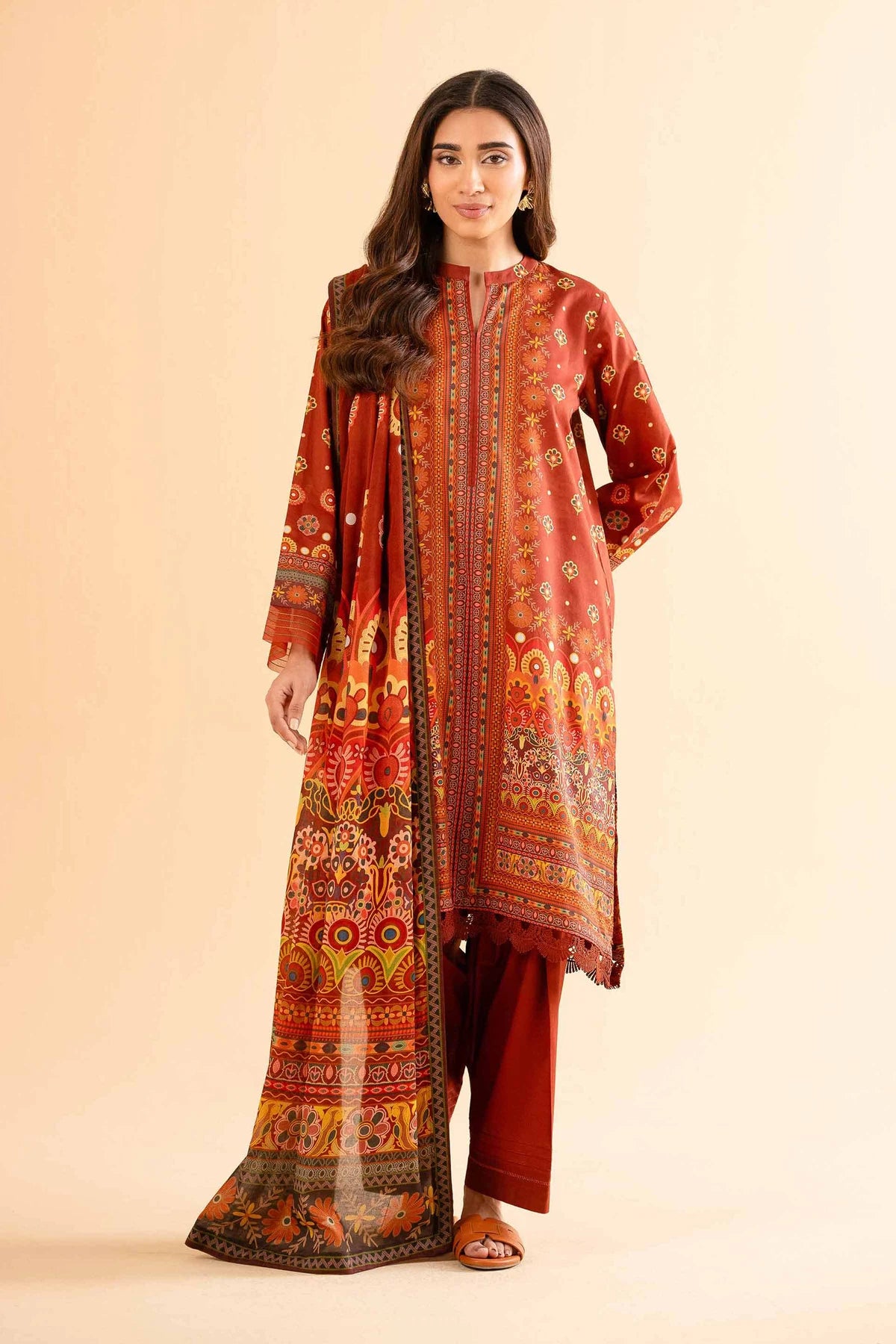 Nishat Linen Unstitched 3-Piece — Rust | 42503140