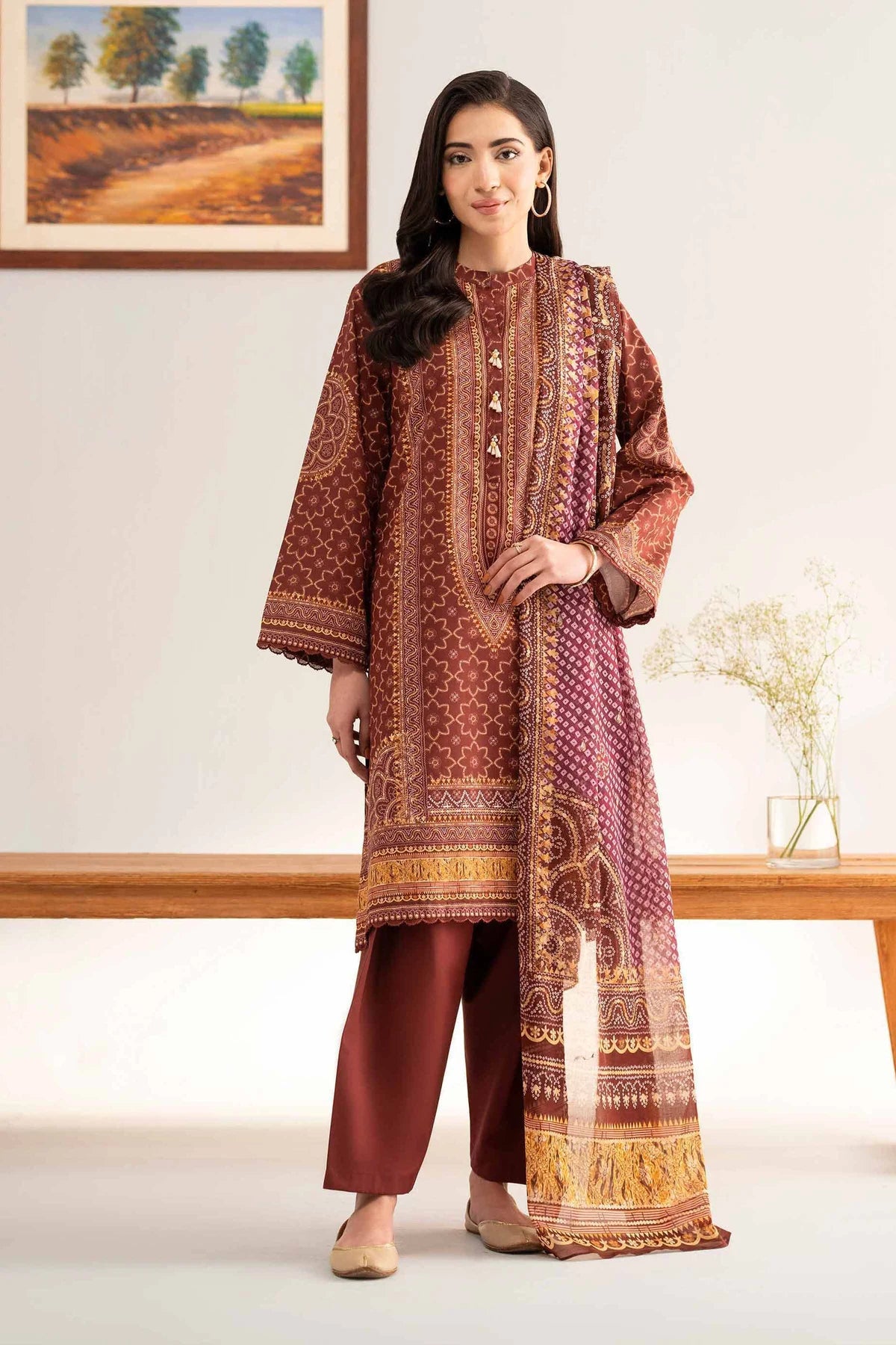 Nishat Linen Unstitched 3-Piece — Burgundy | 42503141