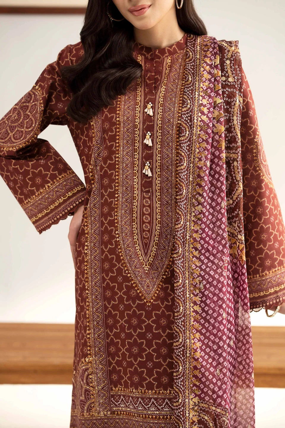 Nishat Linen Unstitched 3-Piece — Burgundy | 42503141