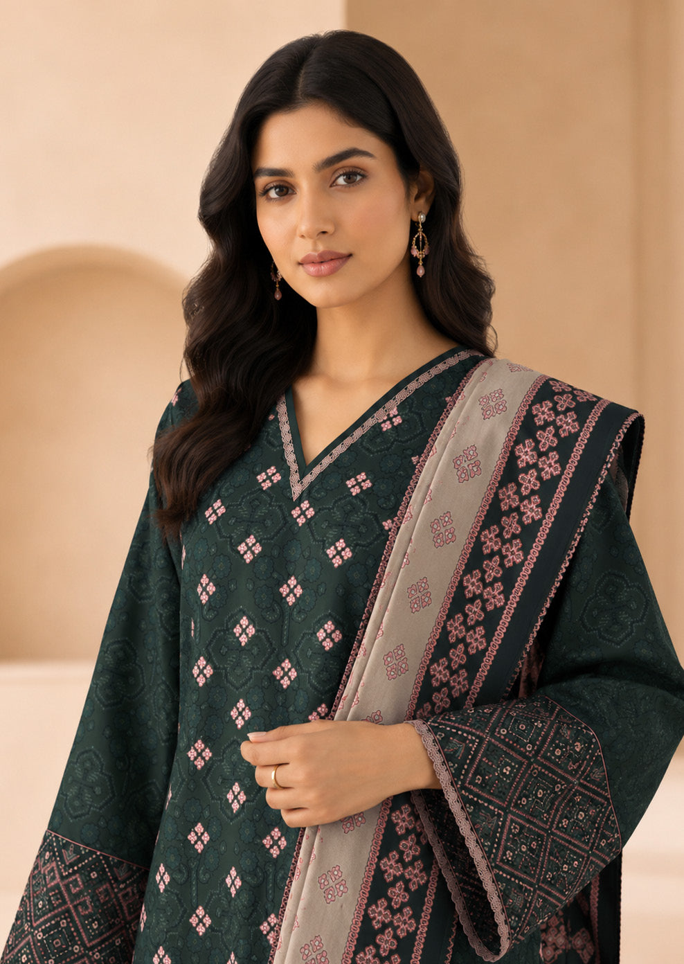 Sapphire Deep Green Embroidered Linen 3-Piece Suit | CL11-102