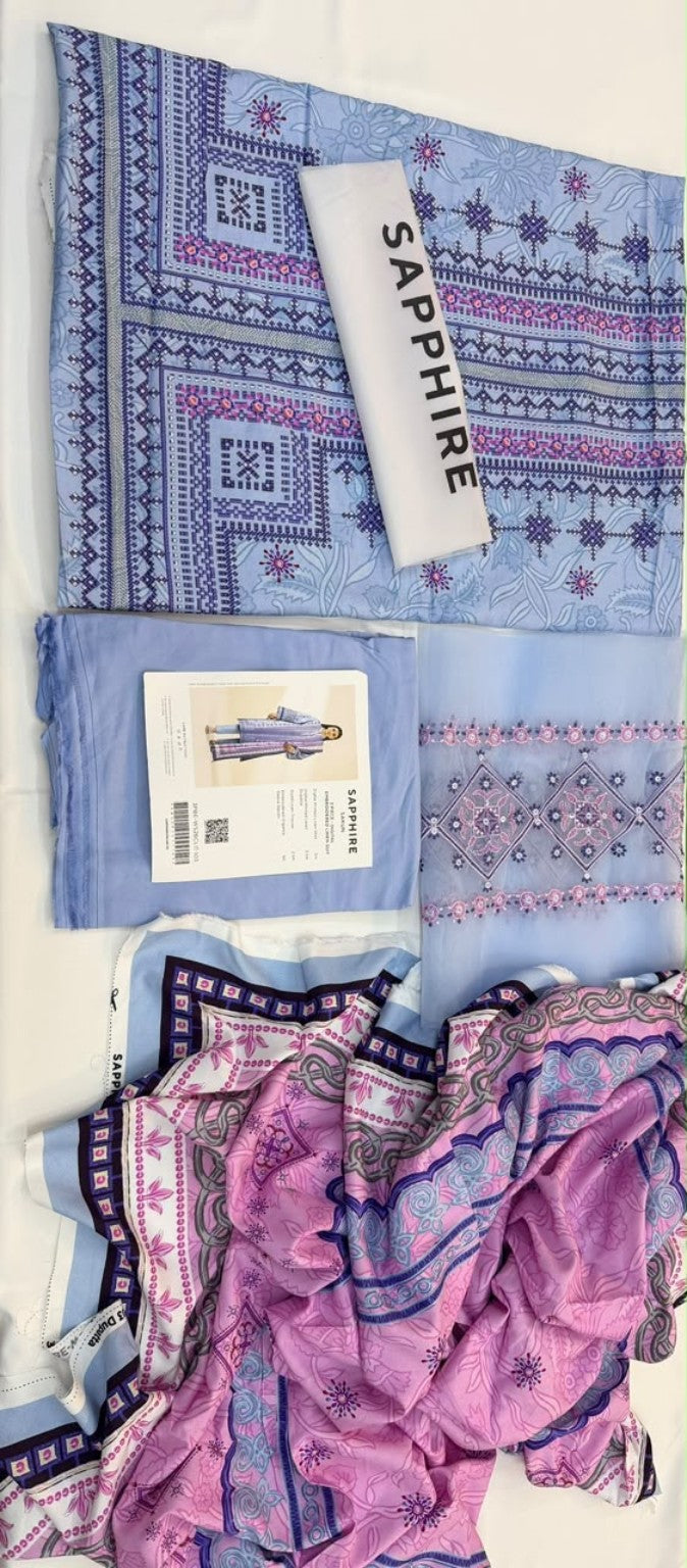 Sapphire Lilac Embroidered Linen 3-Piece Suit | CL11-103