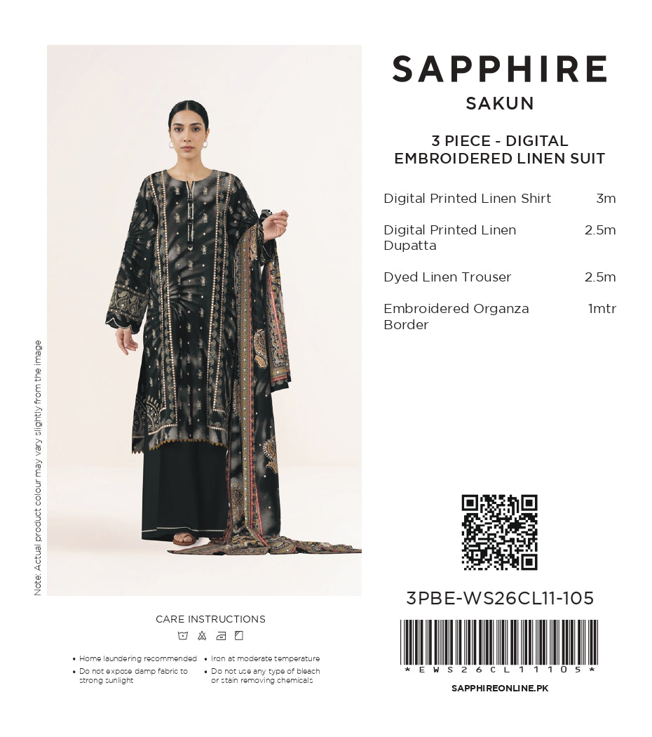 Sapphire Charcoal Embroidered Linen 3-Piece Suit | CL11-105