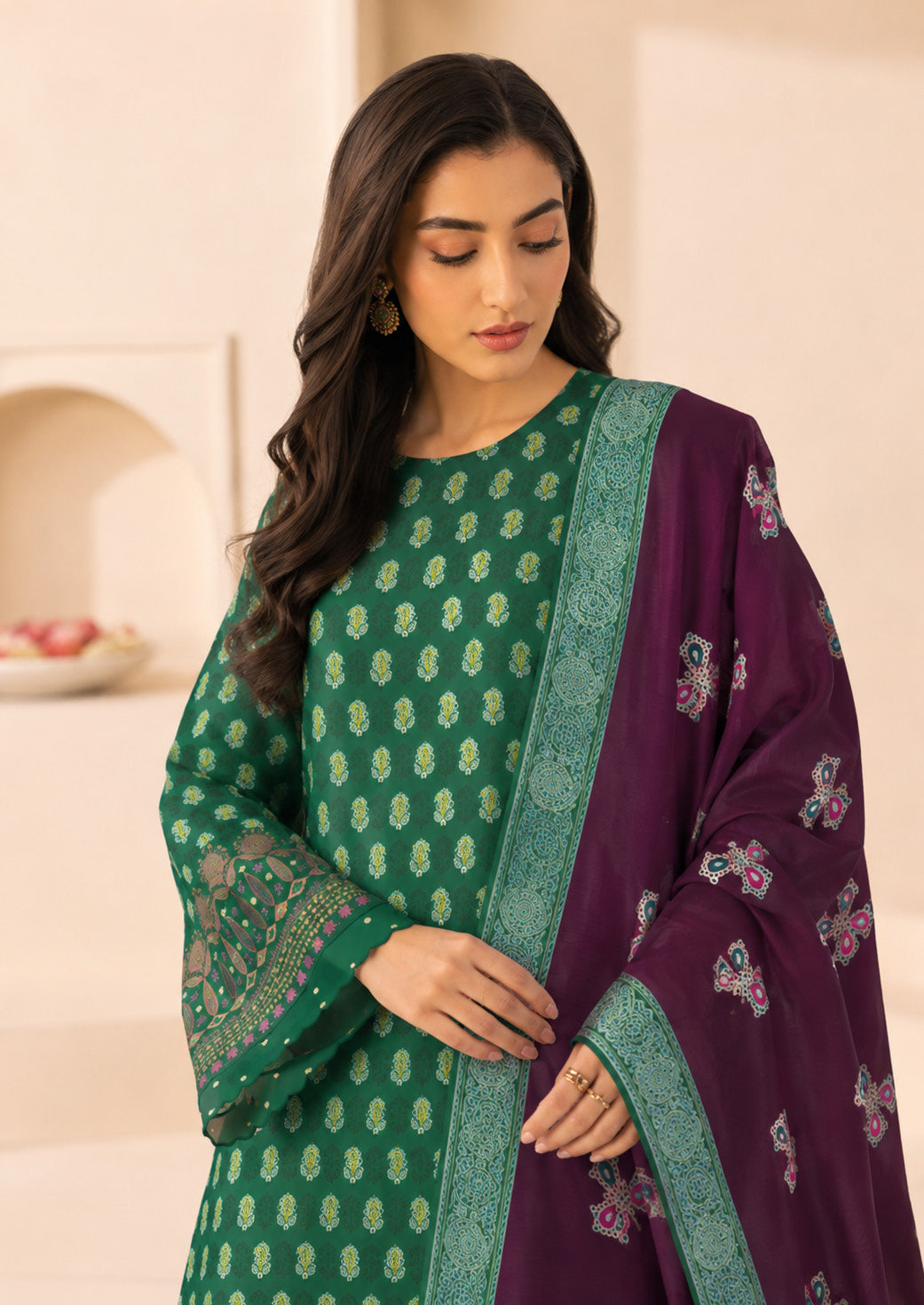 Sapphire Emerald Embroidered Linen 3-Piece Suit | CL11-107