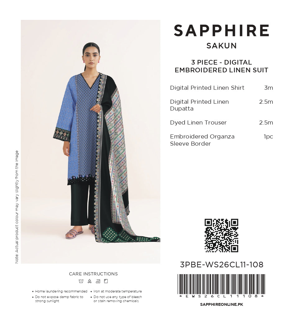 Sapphire Royal Blue Embroidered Linen 3-Piece Suit | CL11-108