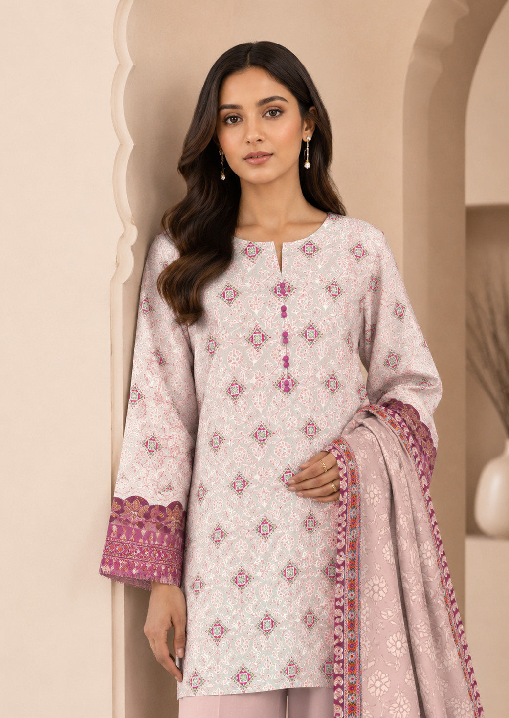 Sapphire Blush Embroidered Linen 3-Piece Suit | CL11-109
