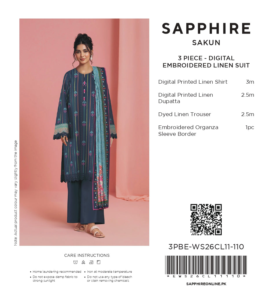 Sapphire Navy Embroidered Linen 3-Piece Suit | CL11-110