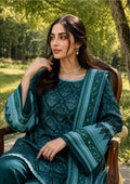 Sapphire Teal Tapestry Printed Linen 3-Piece Suit | CL16-152