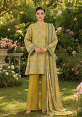 Sapphire Ochre Mosaic Printed Linen 3-Piece Suit | CL16-158