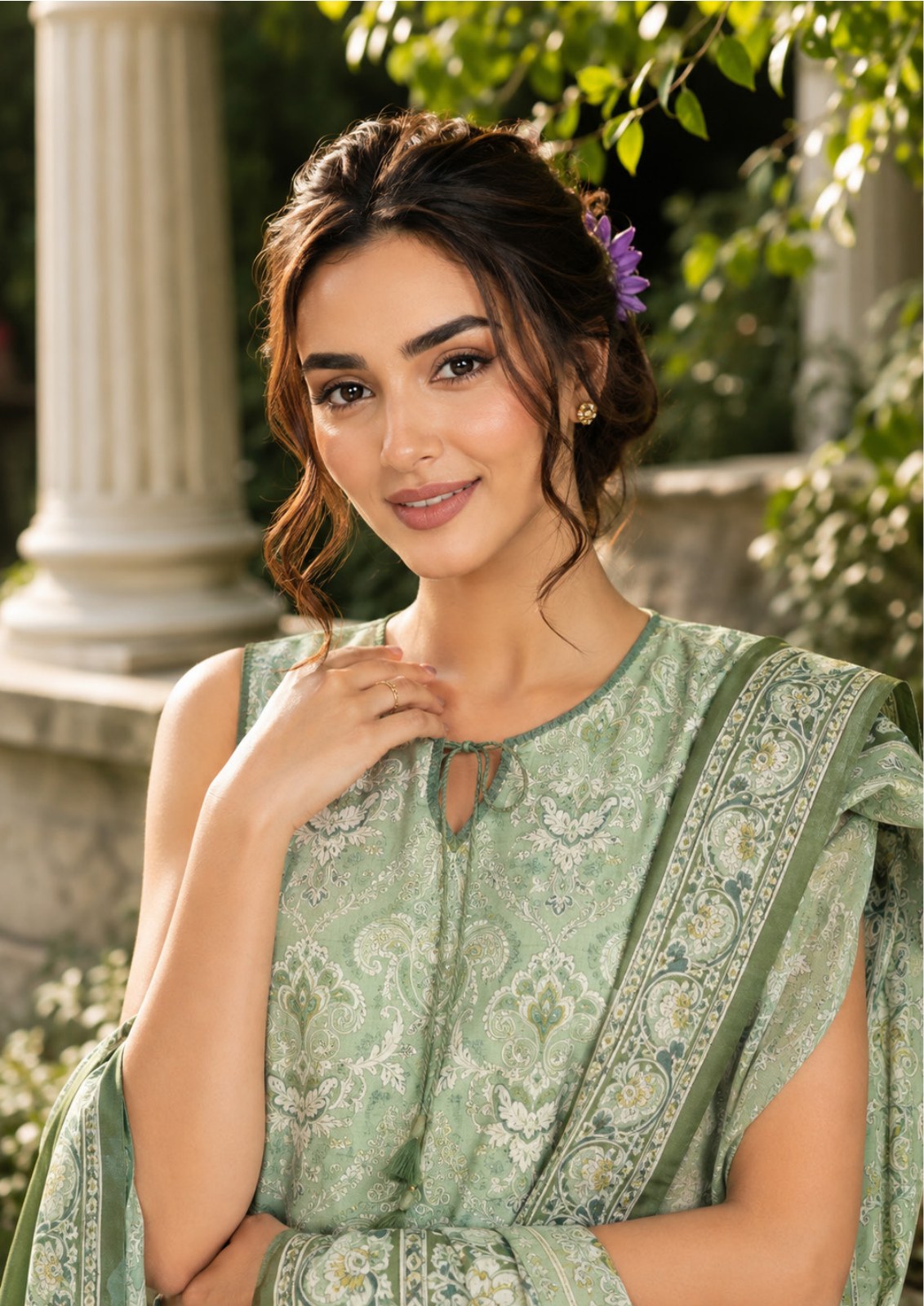 Sapphire Sage Garden Printed Linen 3-Piece Suit | CL16-159