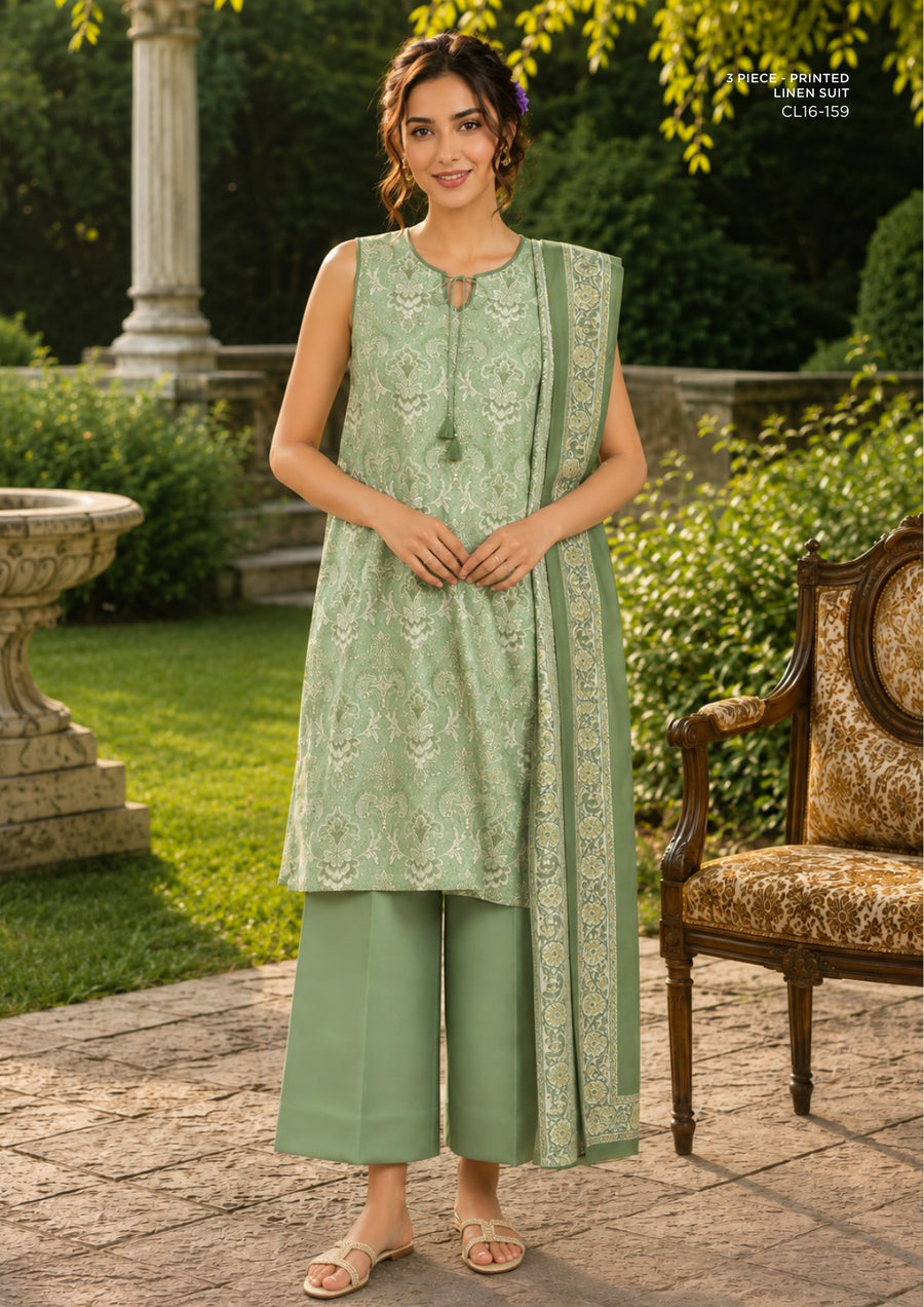 Sapphire Sage Garden Printed Linen 3-Piece Suit | CL16-159
