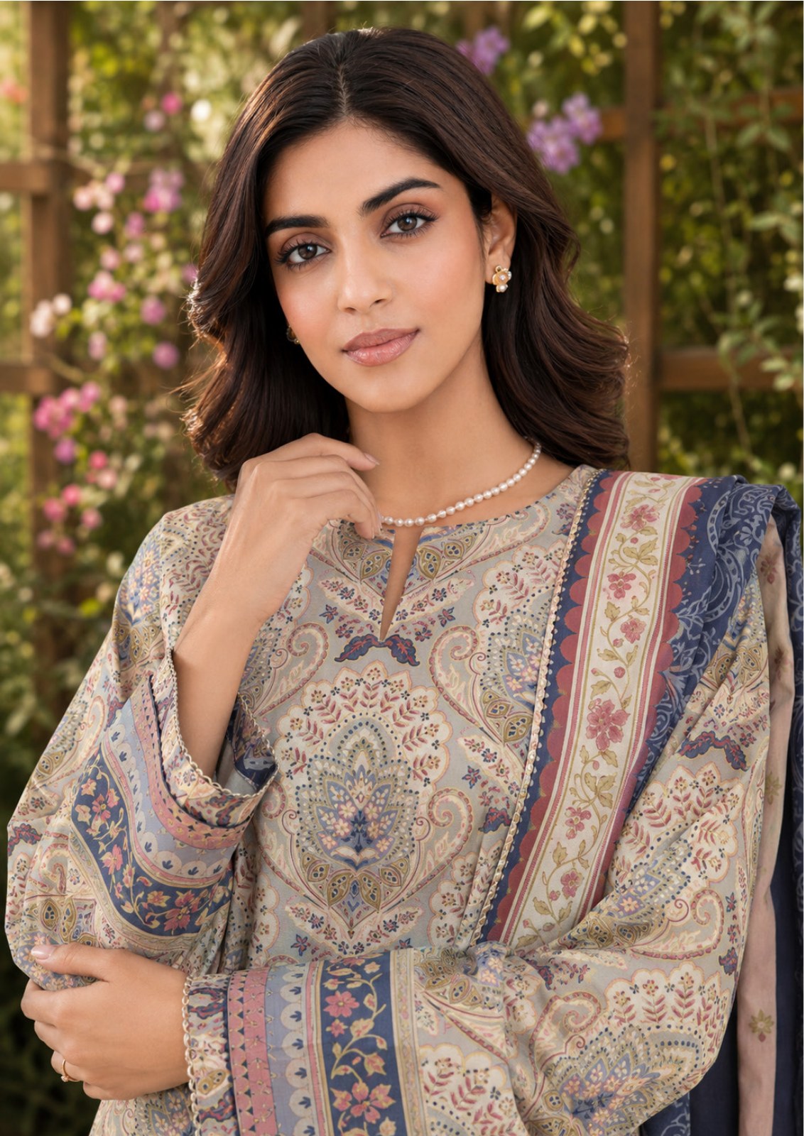 Sapphire Rosewood Paisley Printed Linen 3-Piece Suit | CL16-160