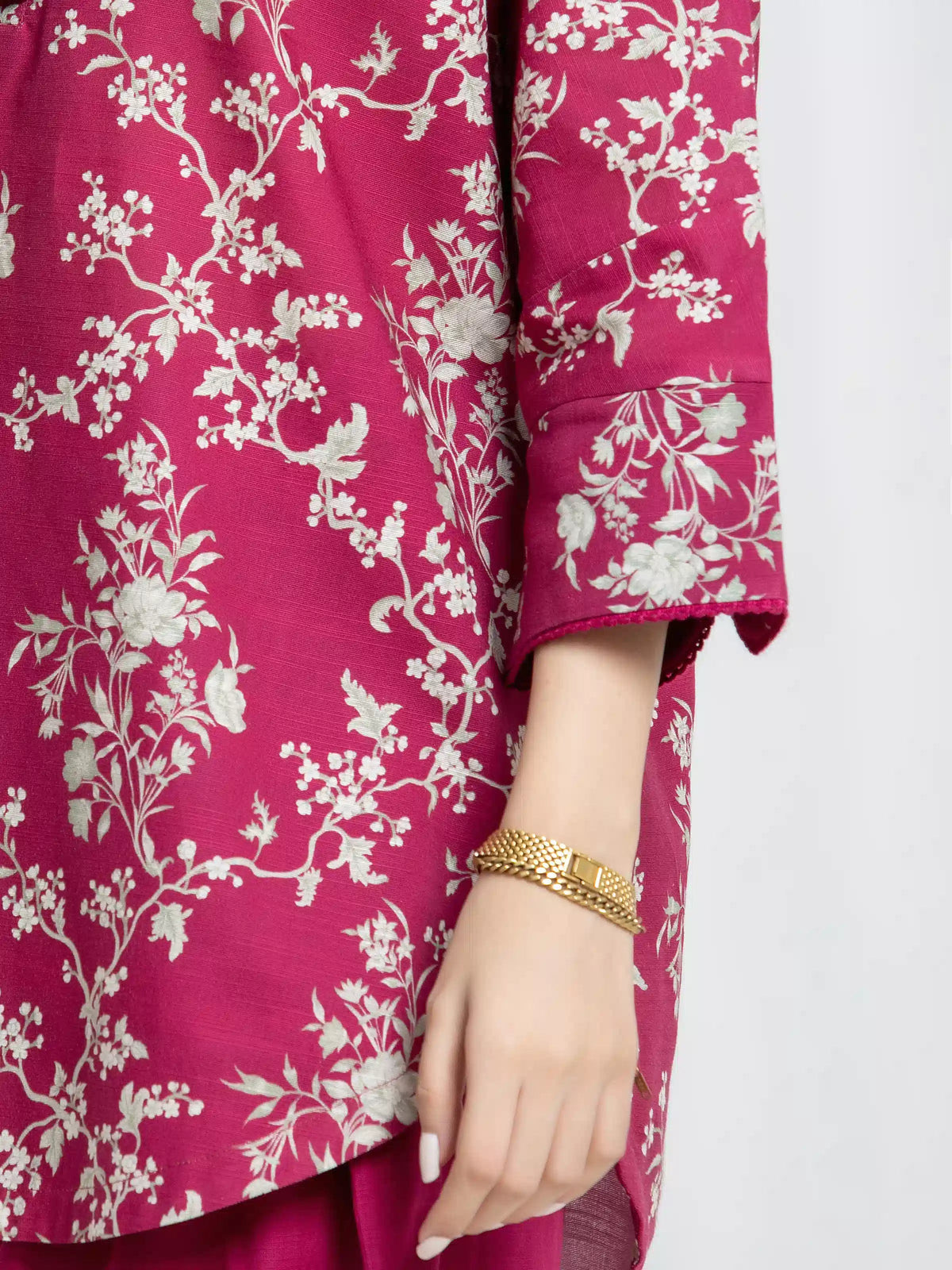 Edenrobe Allure Dark Pink Khaddar 3-Piece Suit | EWU6A3-37083-3P