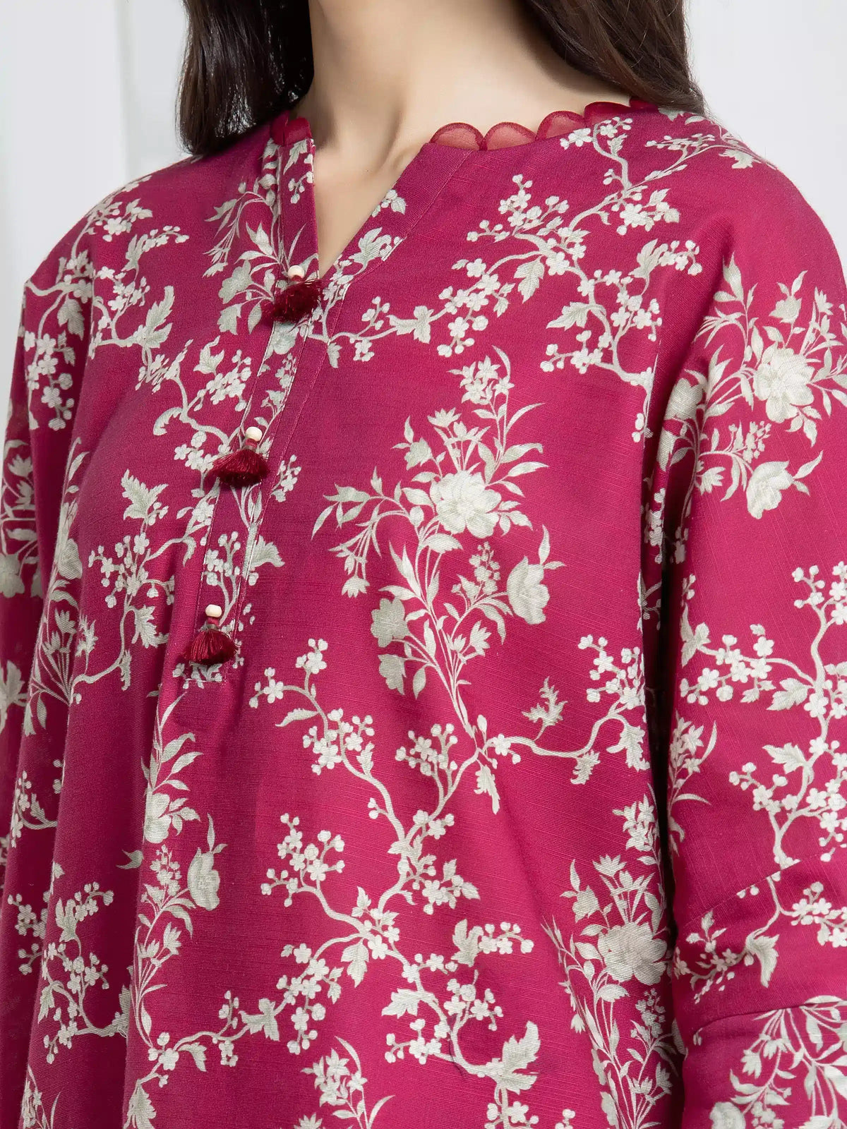 Edenrobe Allure Dark Pink Khaddar 3-Piece Suit | EWU6A3-37083-3P