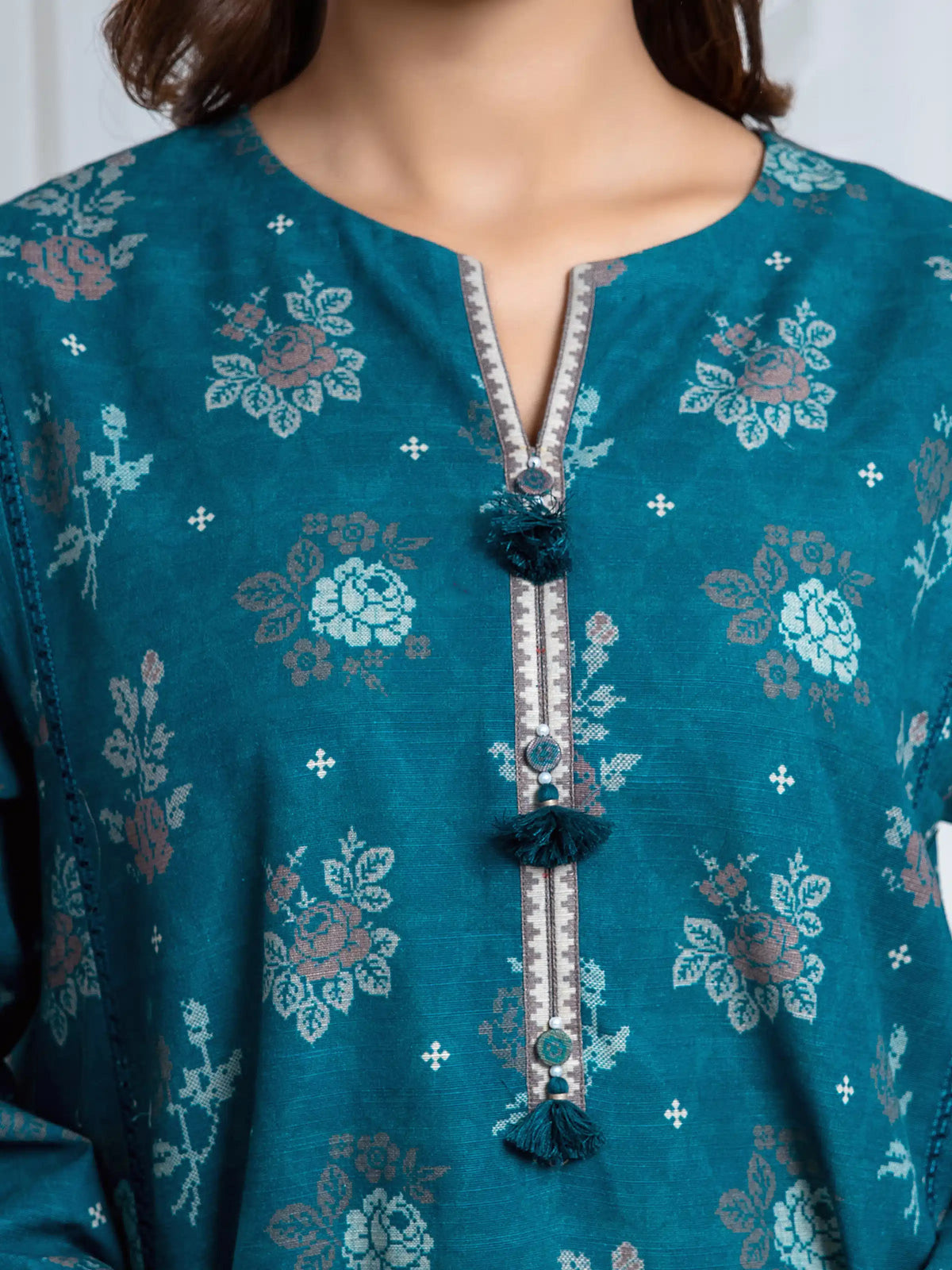Edenrobe Allure Teal Khaddar 3-Piece Suit | EWU6A3-37071-3P