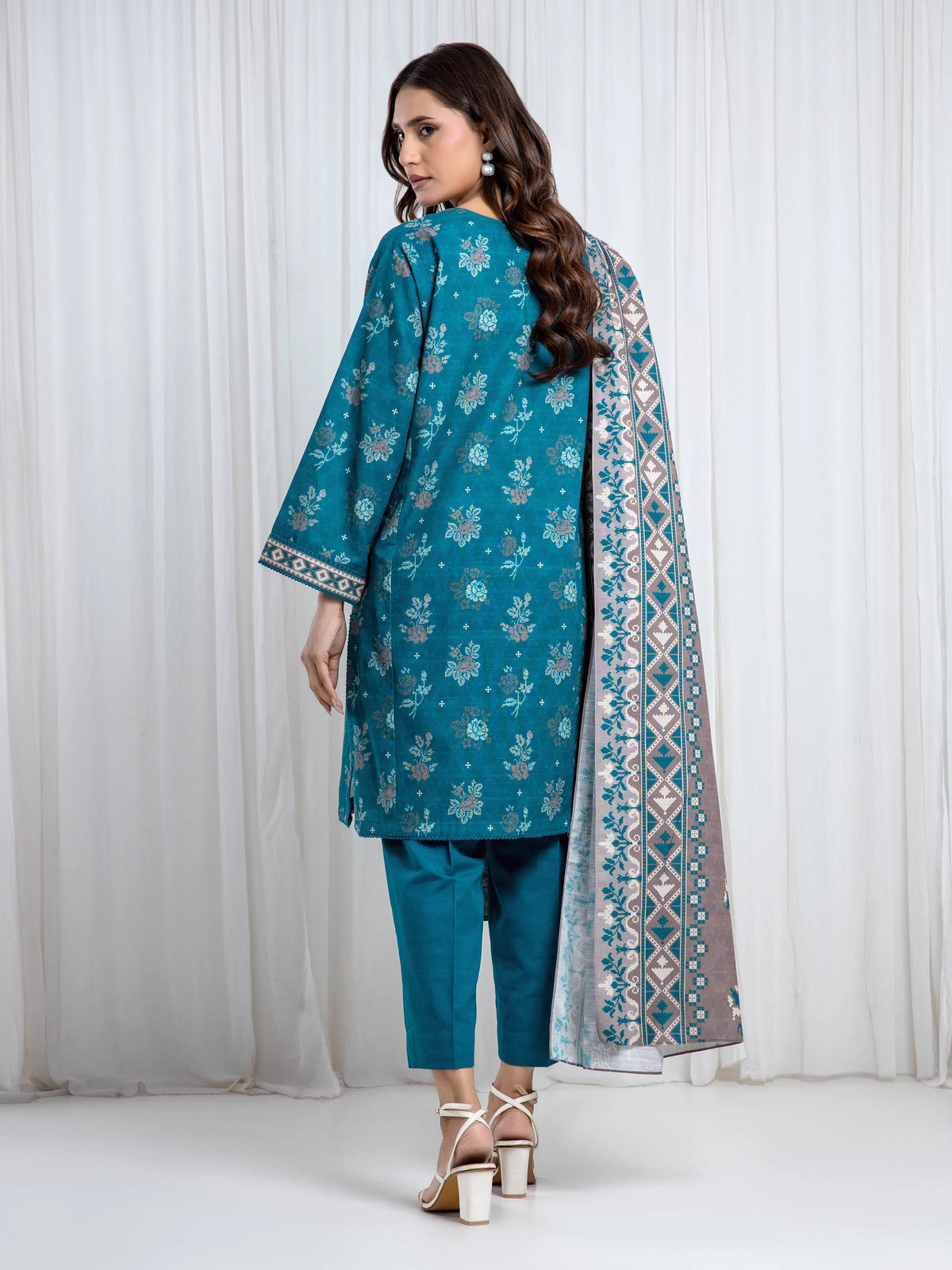 Edenrobe Allure Teal Khaddar 3-Piece Suit | EWU6A3-37071-3P