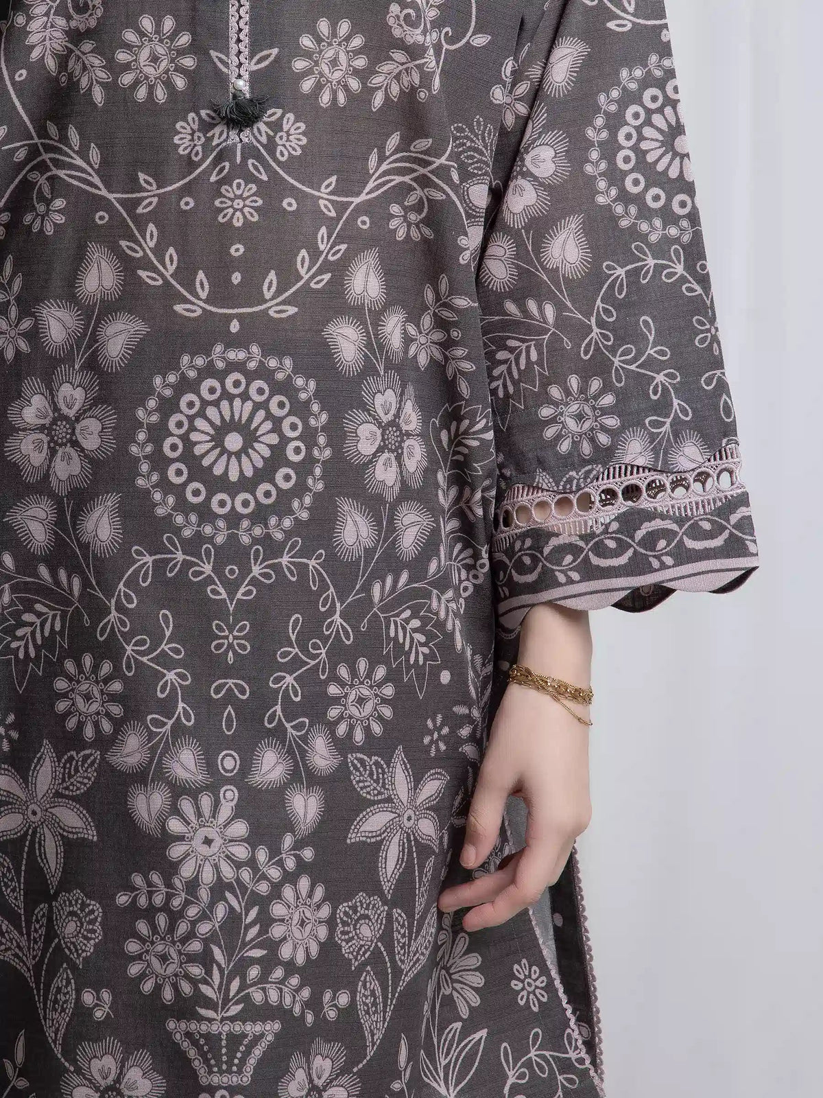 Edenrobe Allure Dark Sage Khaddar 3-Piece Suit | EWU6A3-37041-3P