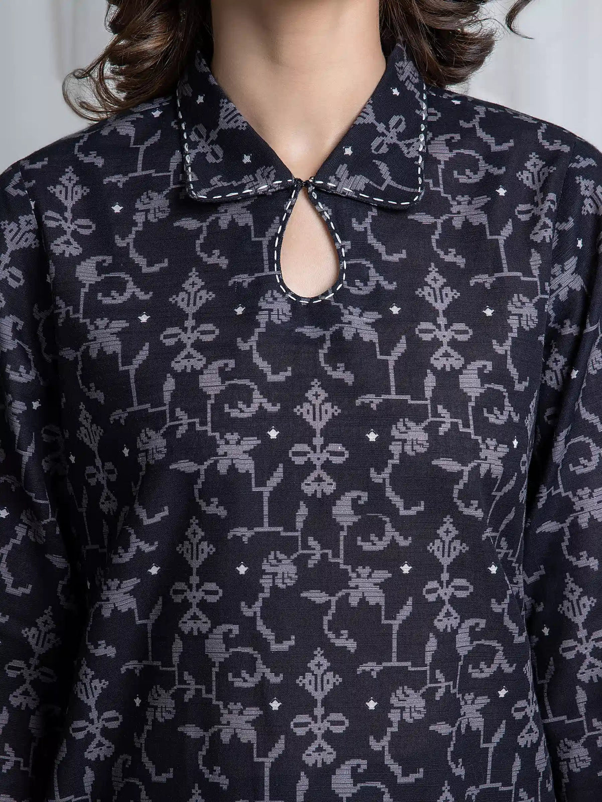 Edenrobe Allure Black Khaddar 3-Piece Suit | EWU6A3-37040-3P